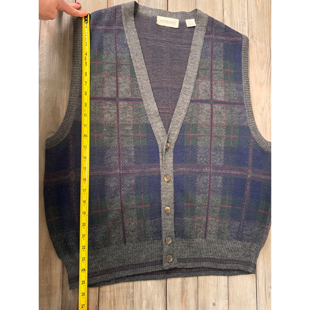 Vintage Murano Plaid V-Neck Button Front Sweater Vest Size L Made in‎ Italy - Picture 6 of 7